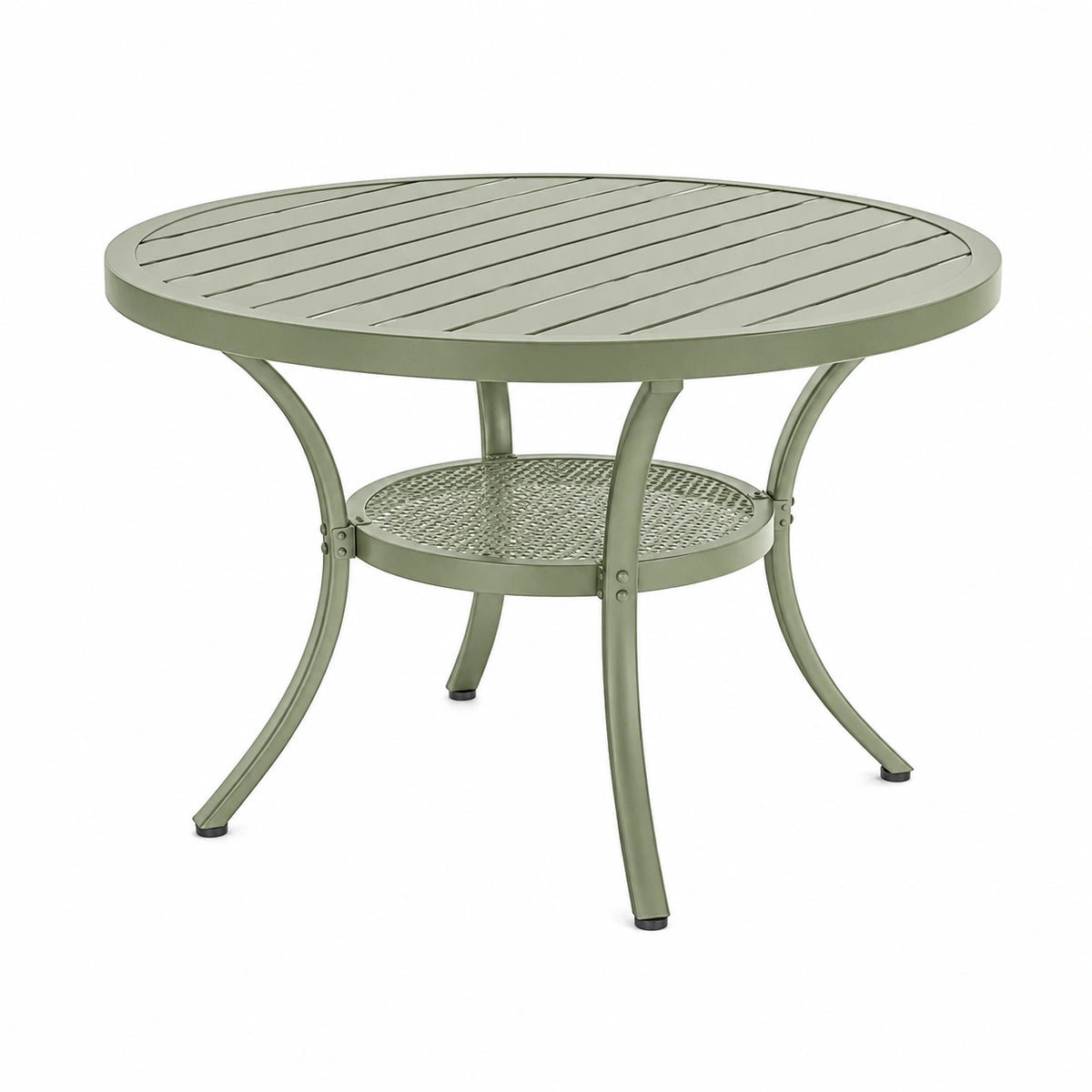 Runder Gartentisch aus Metall Ø 90 x 72 cm mit Ablage, Salbeigrün