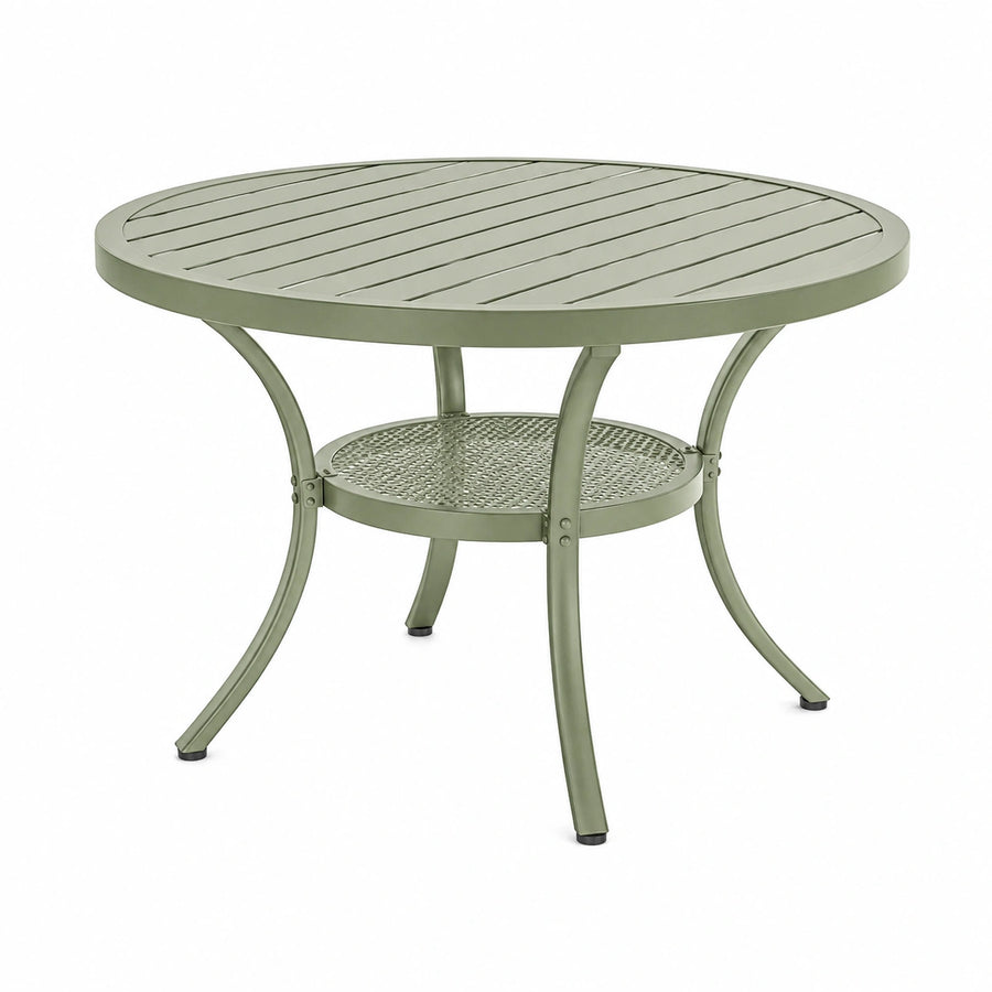 Runder Gartentisch aus Metall Ø 90 x 72 cm mit Ablage, Salbeigrün