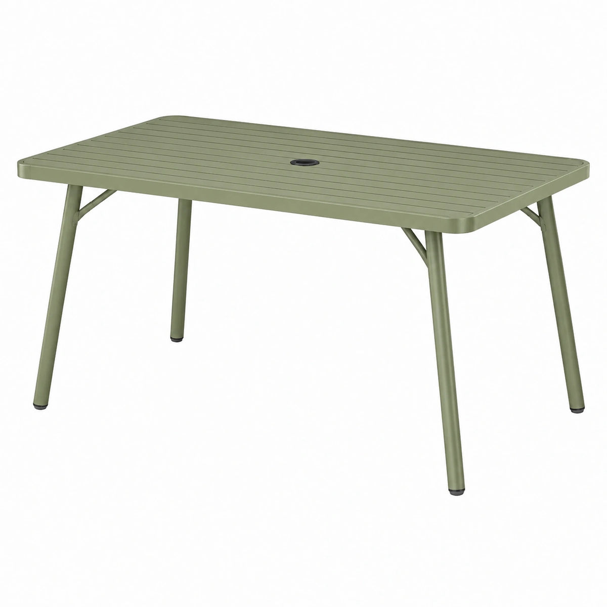 Gartentisch aus Aluminium in Olivgrün, 160 × 90 × 74 cm, mit Sonnenschirmöffnung