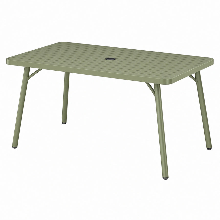 Gartentisch aus Aluminium in Olivgrün, 160 × 90 × 74 cm, mit Sonnenschirmöffnung