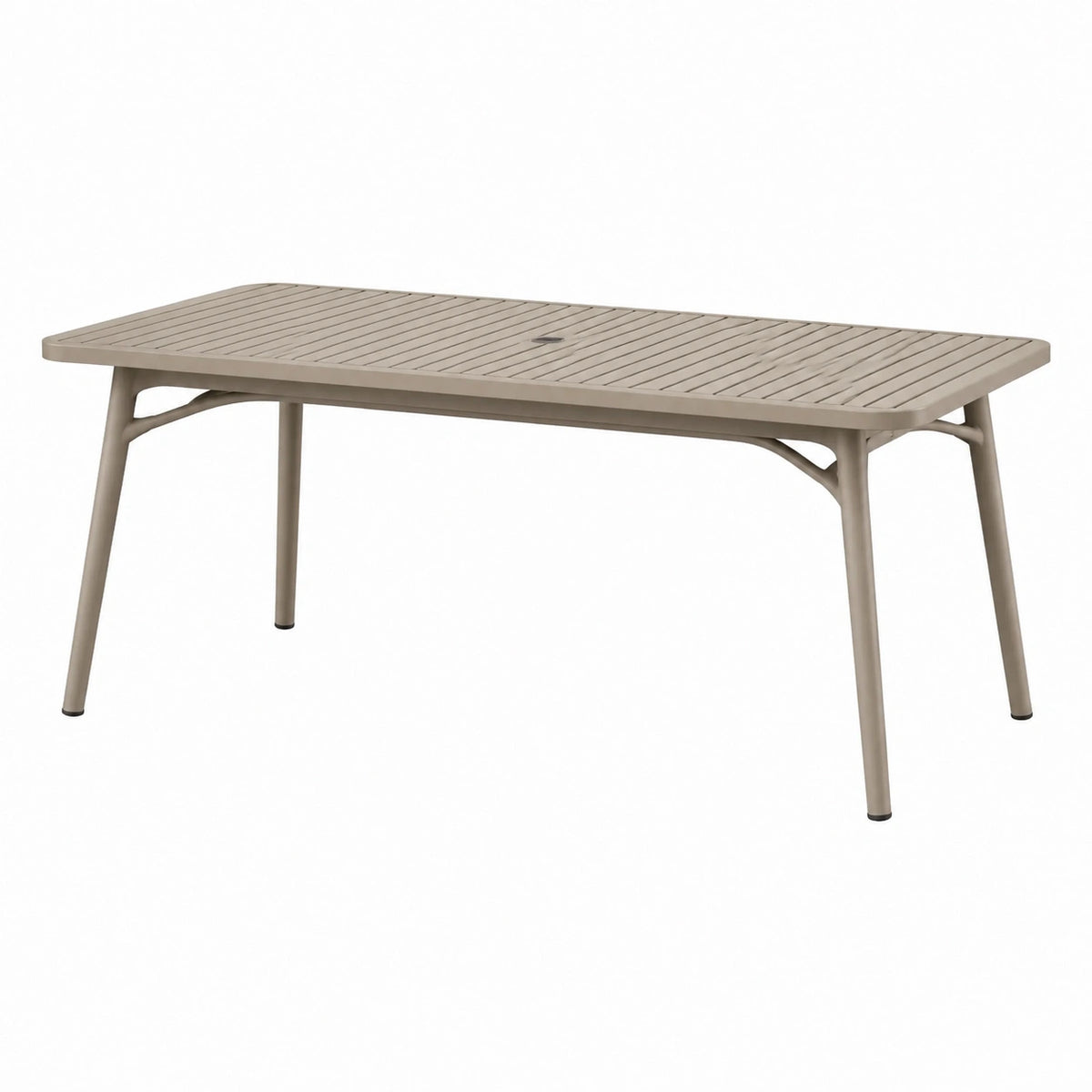 Aluminium-Gartentisch Taupe 200 × 100 × 74 cm mit Lamellenplatte und Sonnenschirmöffnung