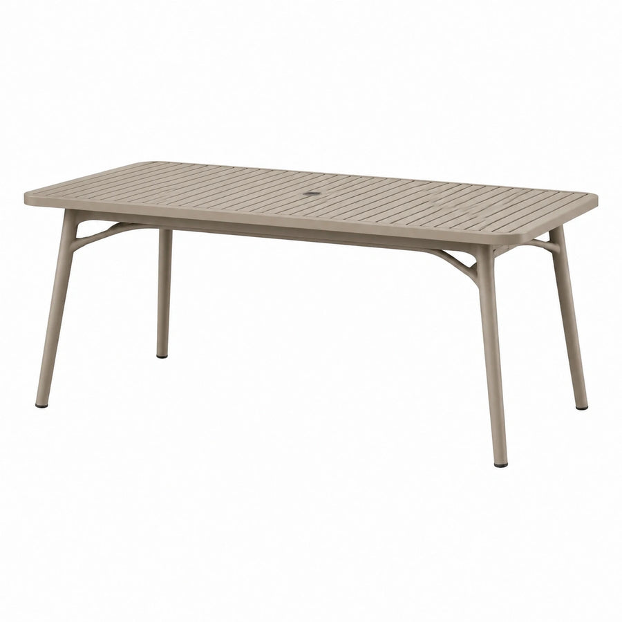 Aluminium-Gartentisch Taupe 200 × 100 × 74 cm mit Lamellenplatte und Sonnenschirmöffnung