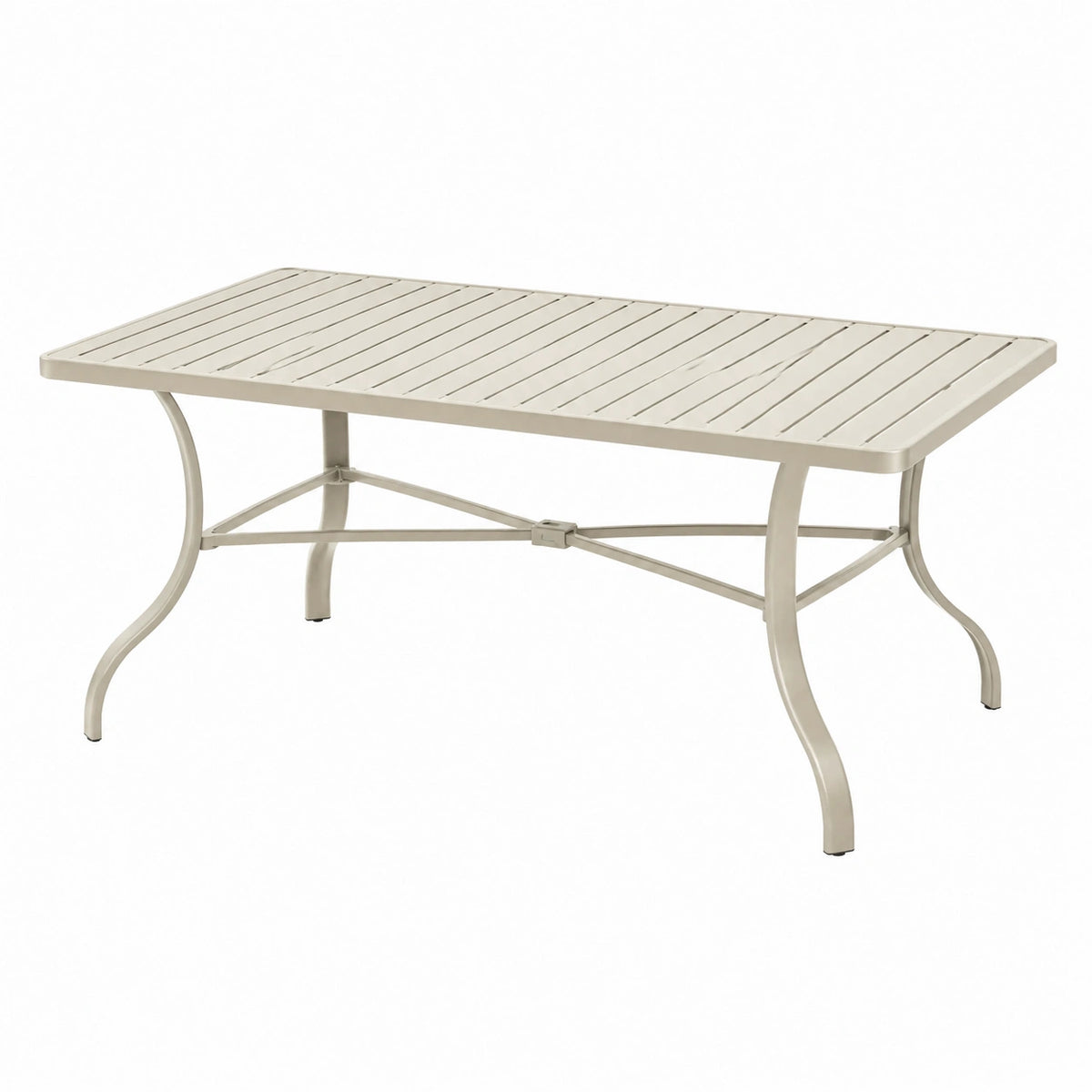 Rechteckiger Aluminium-Gartentisch Cremeweiß 150 × 90 × 74 cm mit Lattenplatte