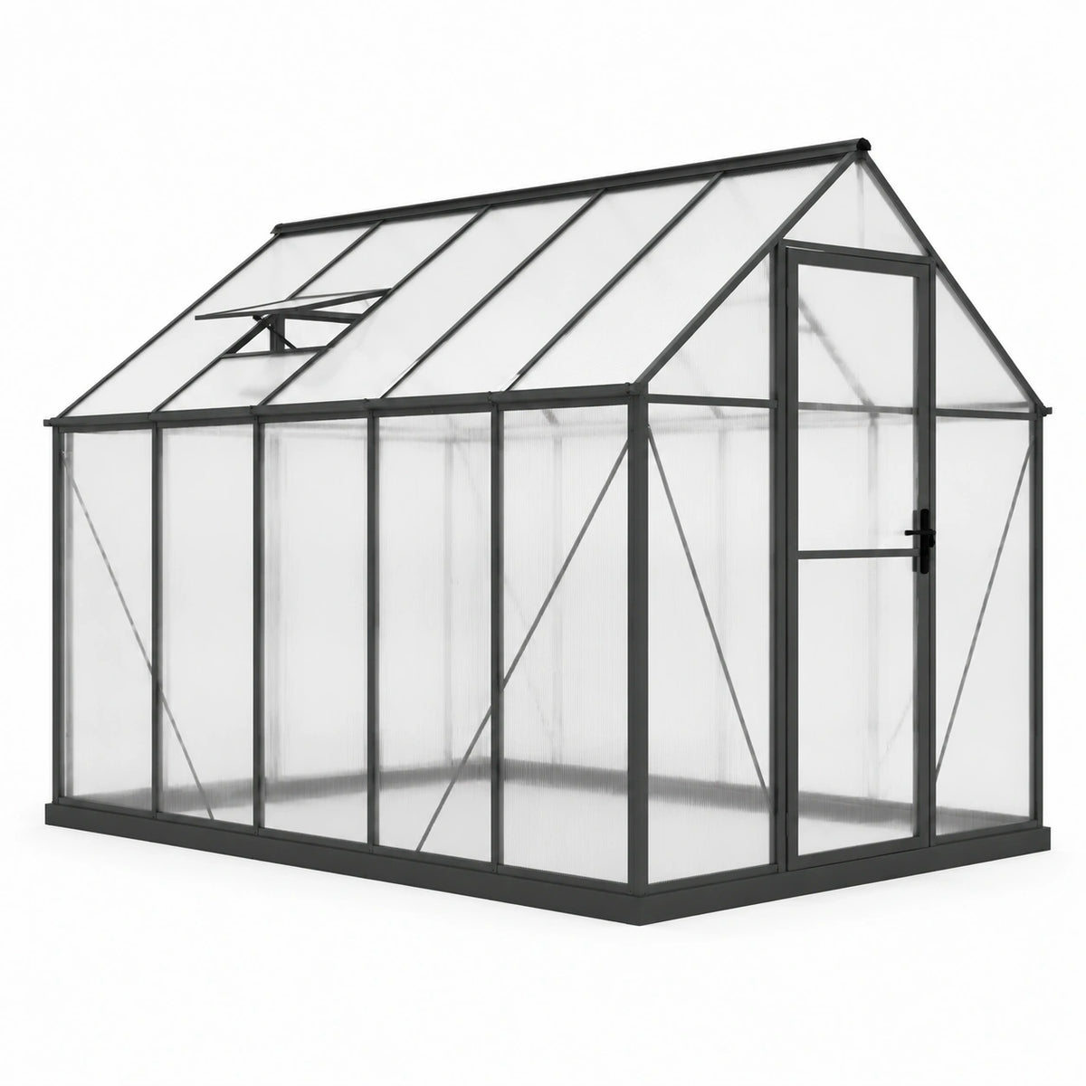 Gewächshaus aus Aluminium und Polycarbonat, 300 × 190 × 195 cm, Schwarz/Transparent, mit Dachfenster