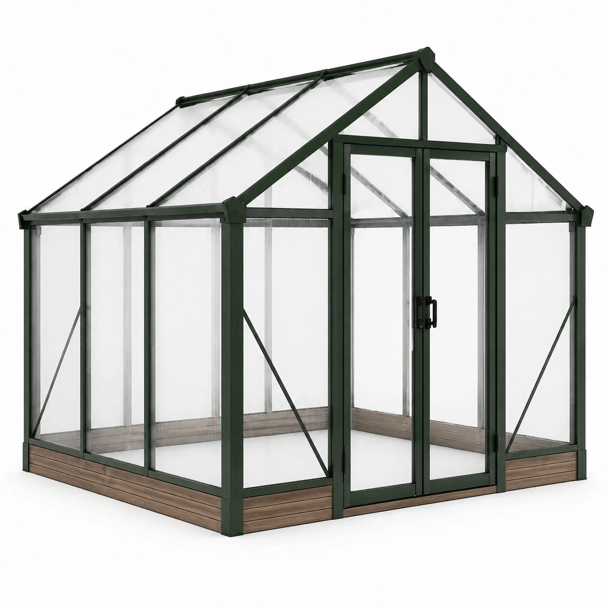 Gewächshaus 190 × 130 × 200 cm mit Polycarbonatplatten und Doppeltür, Dunkelgrün