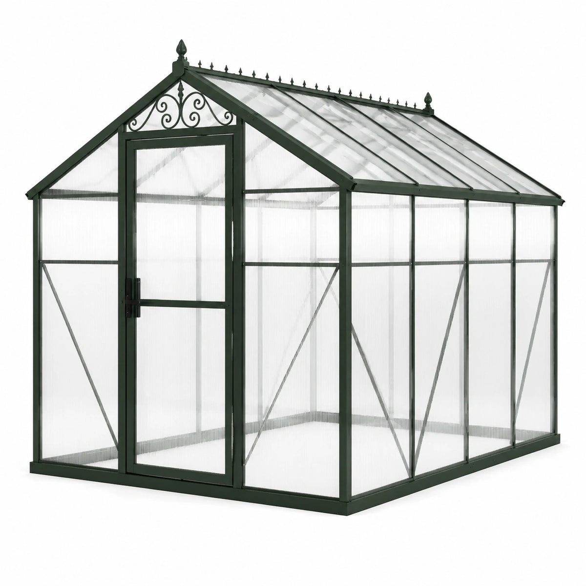 Gewächshaus 190 × 190 × 195 cm mit Metallrahmen, Polycarbonatplatten und Drehtür, Grün/Transparent