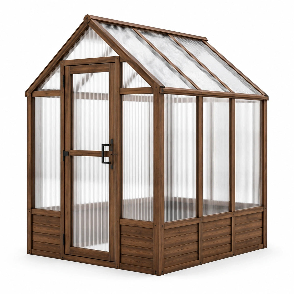 Holz-Gewächshaus 180 × 120 × 200 cm Braun/Transparent mit Polycarbonatplatten und Drehtür