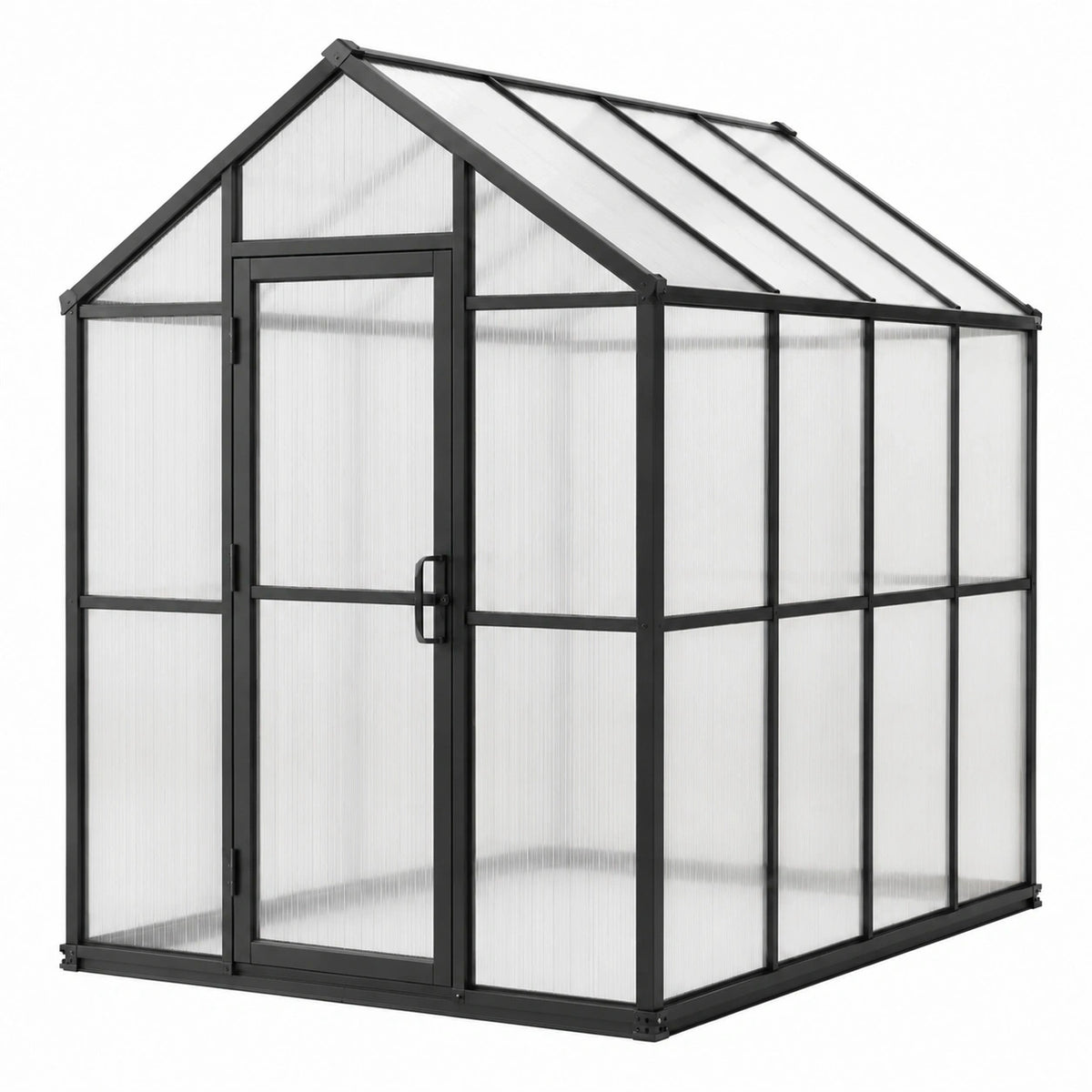 Gewächshaus 190 × 190 × 195 cm mit Aluminiumrahmen, Polycarbonatpaneelen und Drehtür, Schwarz/Transparent