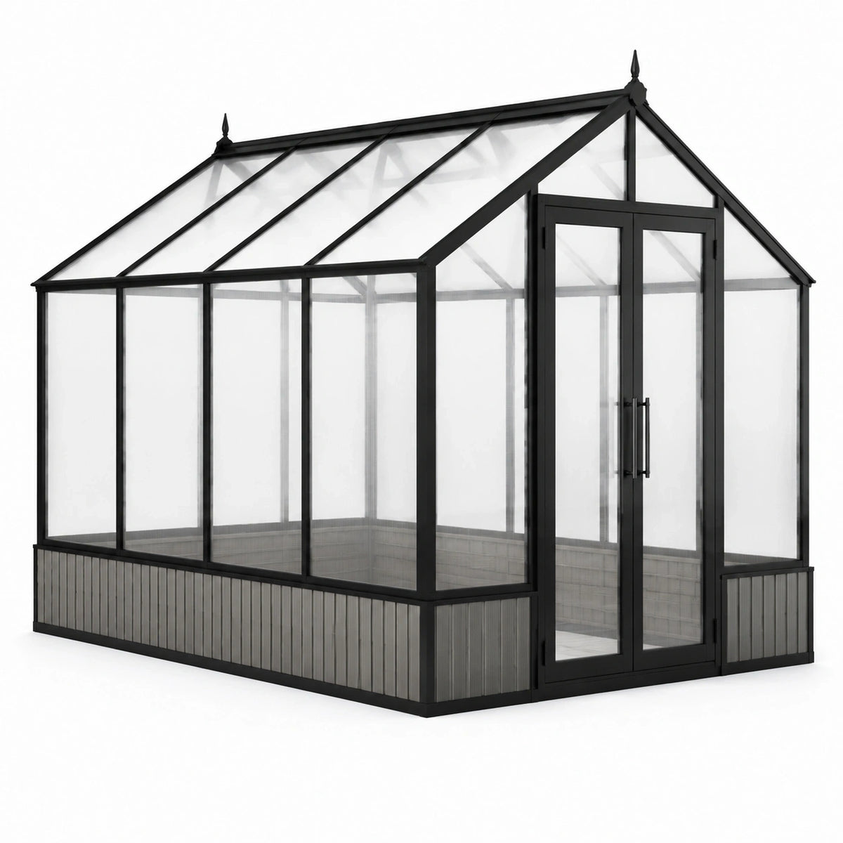 Viktorianisches Gewächshaus aus Metall und Glas, 300 × 250 × 250 cm, mit Doppeltür, Schwarz/Transparent