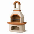 Stein-Grillkamin mit Grillrost, 120 × 80 × 220 cm, Beige/Terrakotta/Schwarz