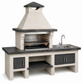 Gemauerte Grillstation mit Spüle, 220 × 70 × 220 cm, Creme/Anthrazit/Silber