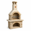Garten-Grillkamin in Beige, Braun und Silber, 120 x 70 x 220 cm, mit Metallrost und Holzgriffen
