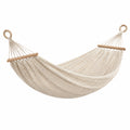 Baumwoll-Hängematte 300 × 100 cm mit Holzspreizstäben, Creme/Braun