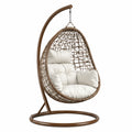 Brauner Polyrattan-Sitzkorb mit Stahlgestell und weißen Polstern, 105 × 105 × 195 cm