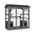 Katzengehege aus Holz 180 × 90 × 180 cm Anthrazit/Schwarz mit Drahtgitter, Dach und Liegeebenen